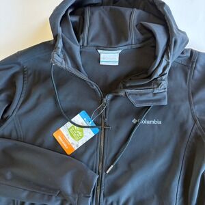 Columbia Womens XS Black Rose Winds Softshell Jacket Hooded Long Length Fall NEW
